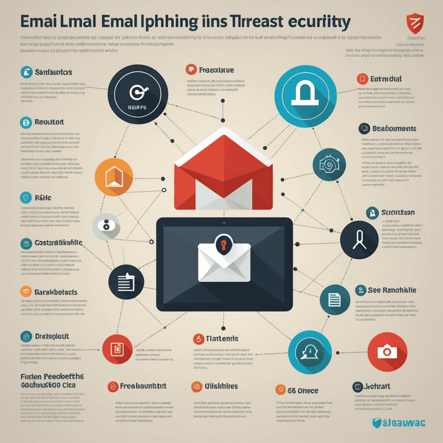 Infographic showing various email security threats including phishing, malware, and data breaches