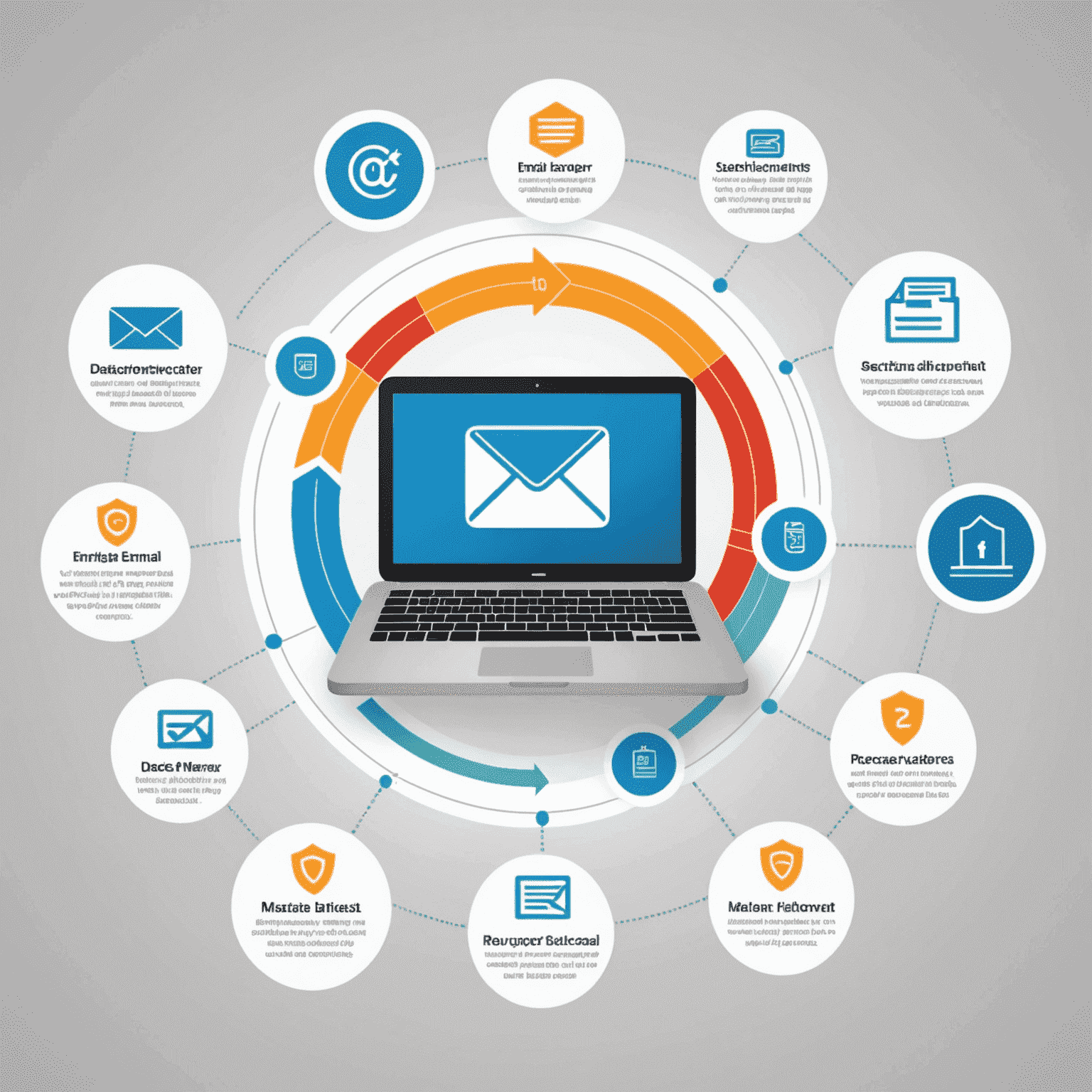 Animated infographic demonstrating the process of email security analysis, from receipt to threat detection and safe delivery