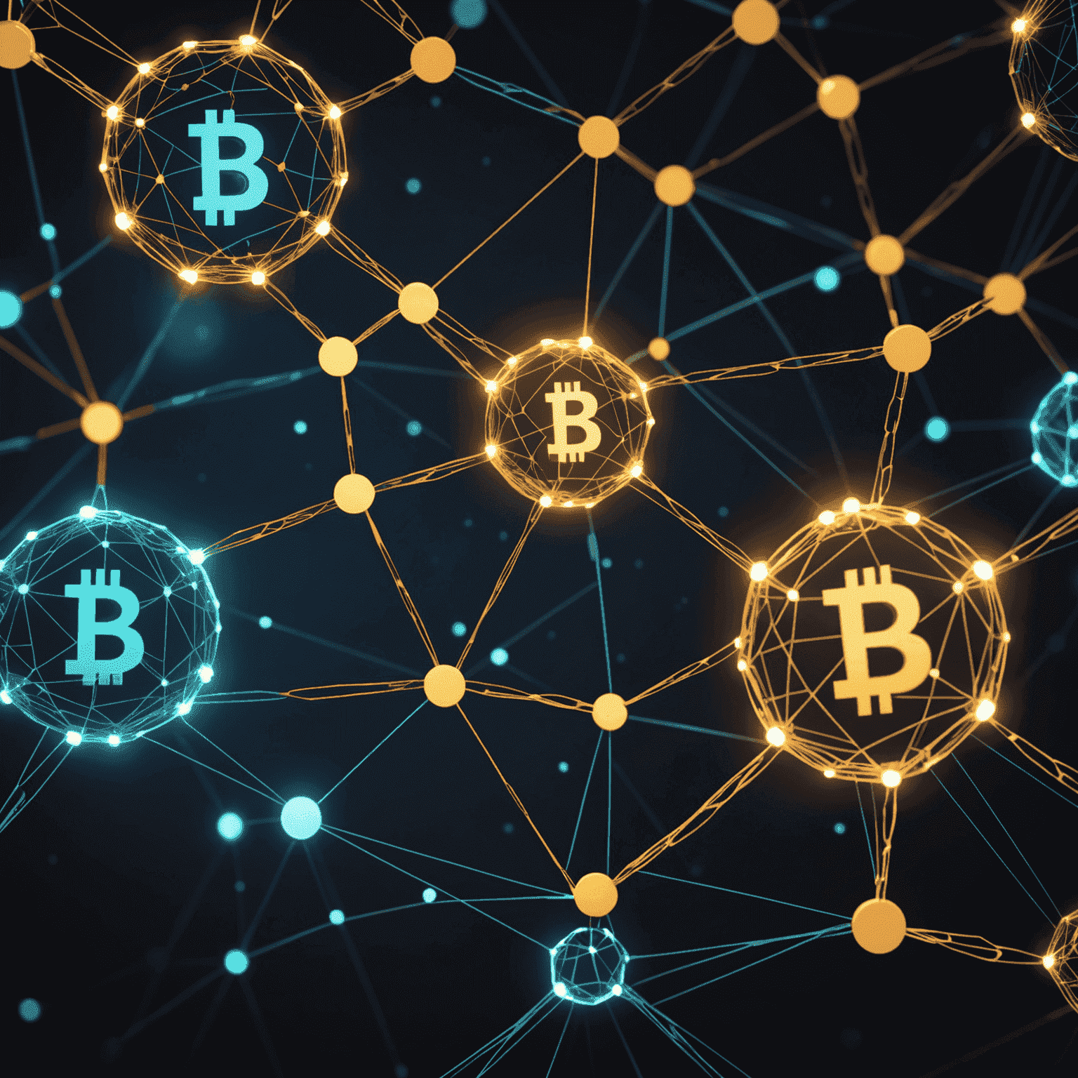 Illustration of a blockchain network with glowing connections, emphasizing security and transparency in financial transactions