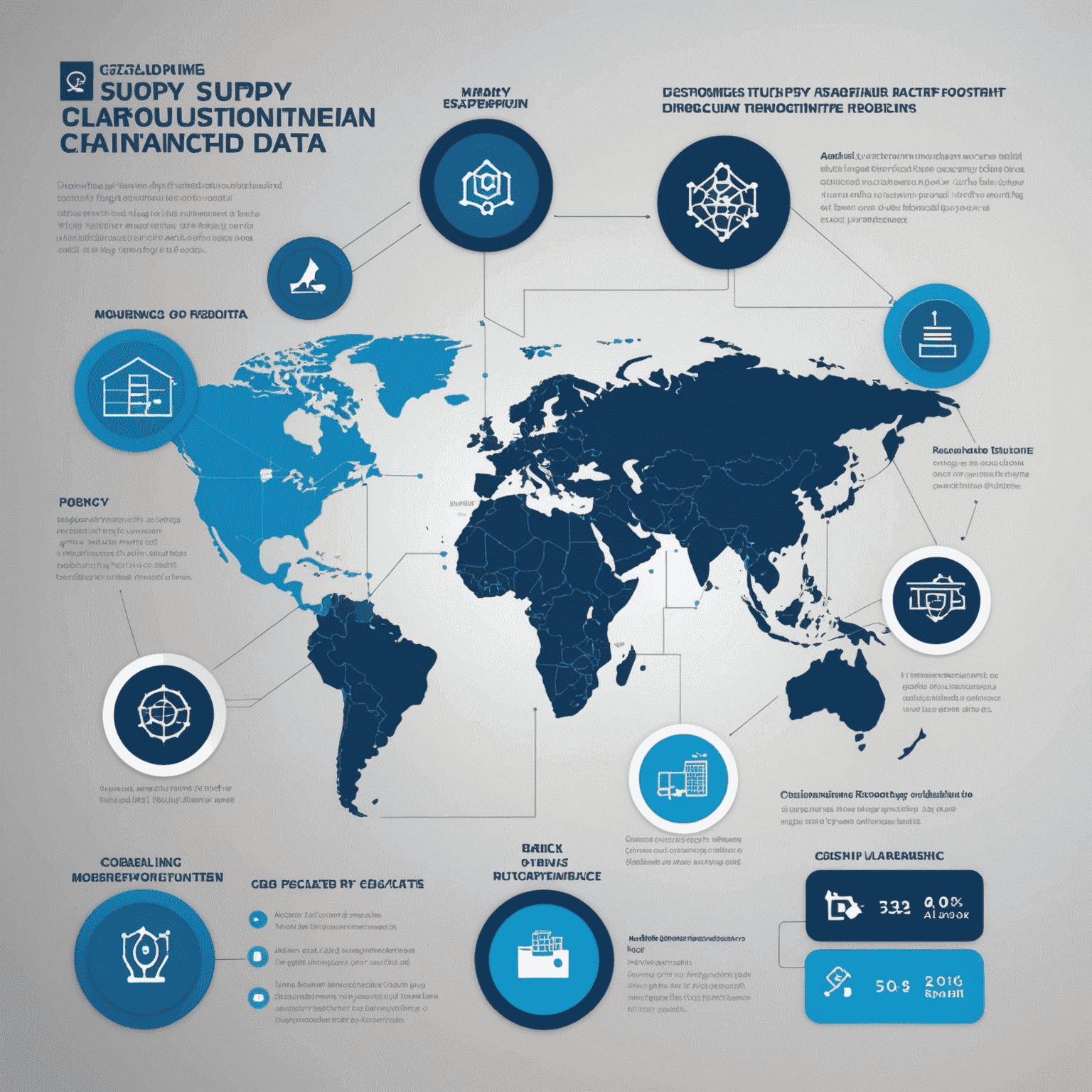 Animated infographic showing AI analyzing global supply chain data and predicting potential disruptions