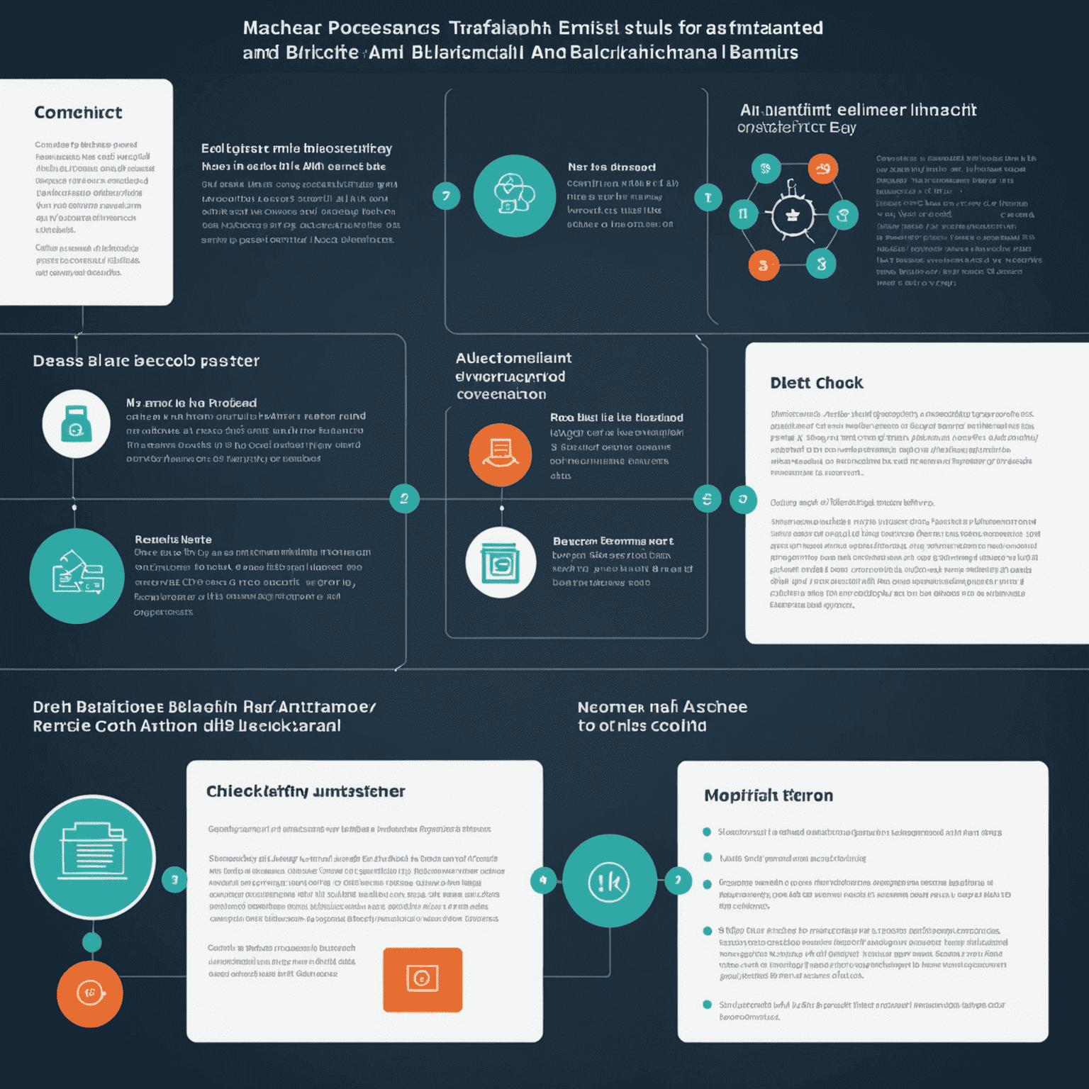 Animated infographic showing a comparison between traditional AML check processes and blockchain-enhanced AML checks, highlighting improved efficiency and accuracy