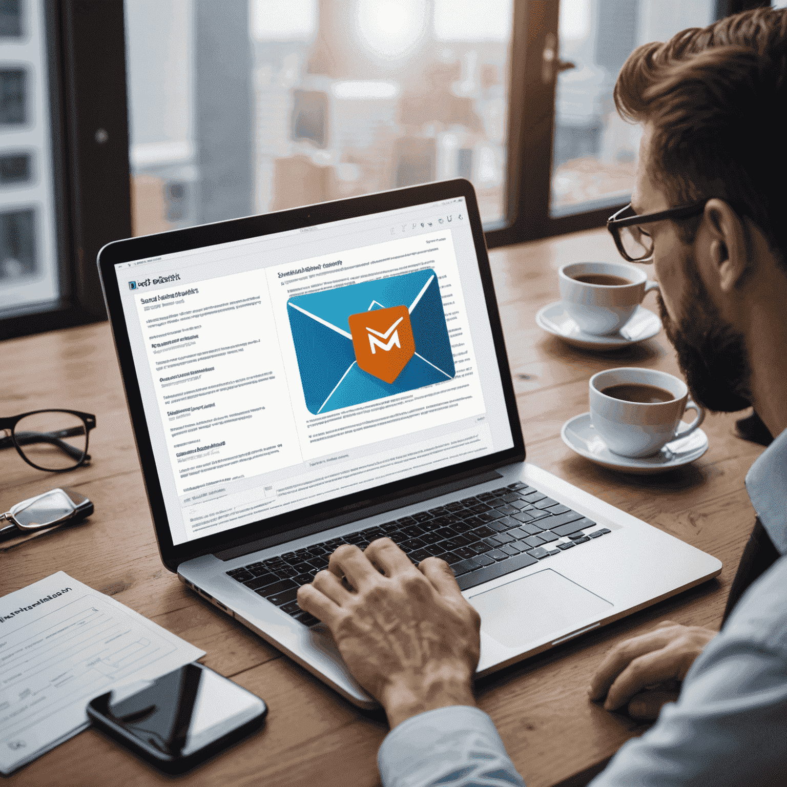 Visual representation of email security analysis, showing scanning process and potential threats being identified